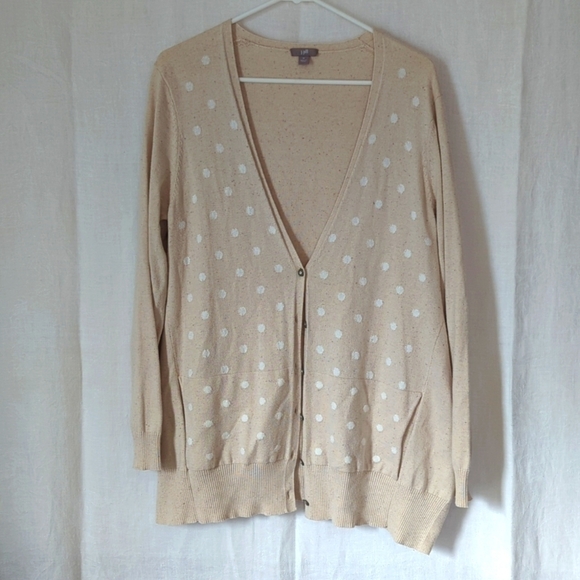 J Jill Oatmeal Beige Polkadot Buttoned Cardigan Size Medium - Picture 1 of 7